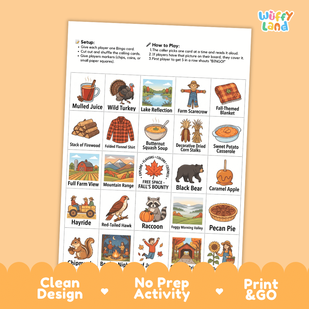 Fall Autumn Season BINGO Games Printable Activity