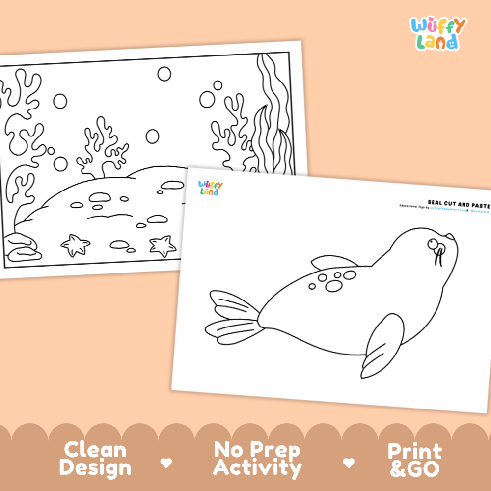 Seal Cut and Paste Craft and Coloring Activity Worksheets