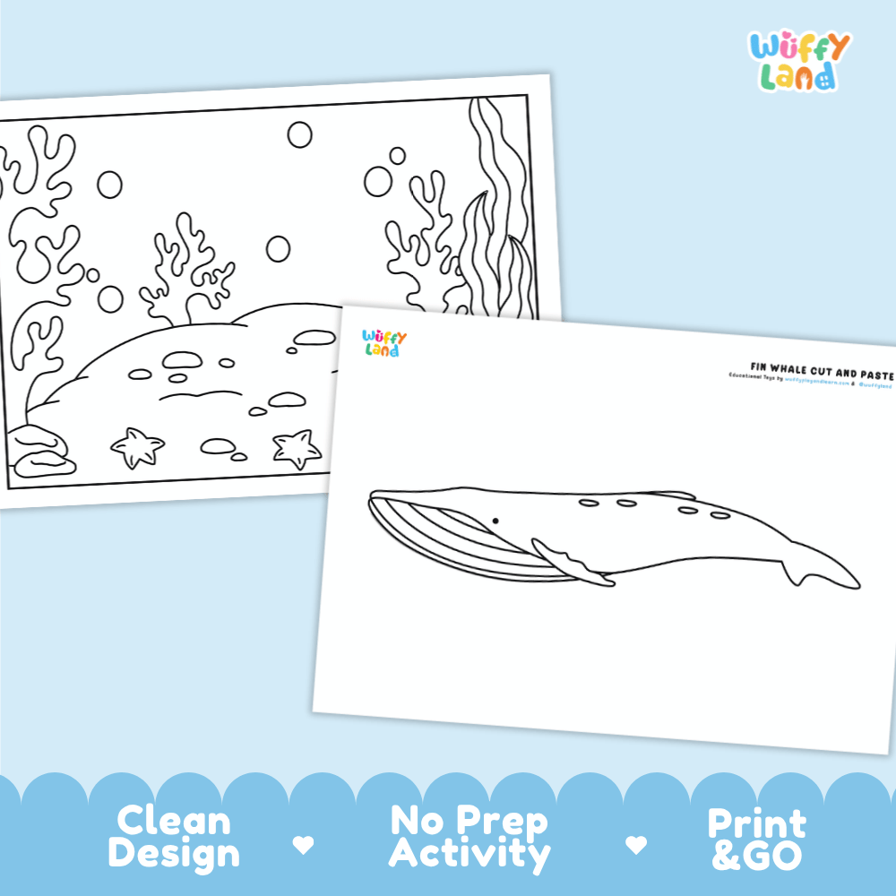 Fin Whale Cut and Paste Craft and Coloring Activity Worksheets