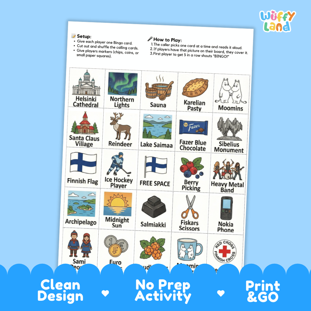 Finland Geography BINGO Game - Cultural Social Studies Printable Activity
