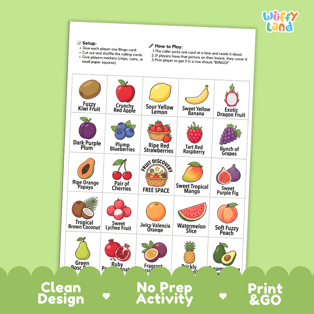 Fruit Bingo Games Printable Healthy Eating and Nutrition Activities