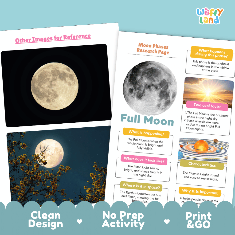 Full Moon Solar System Research Project Worksheets and Fact Sheet
