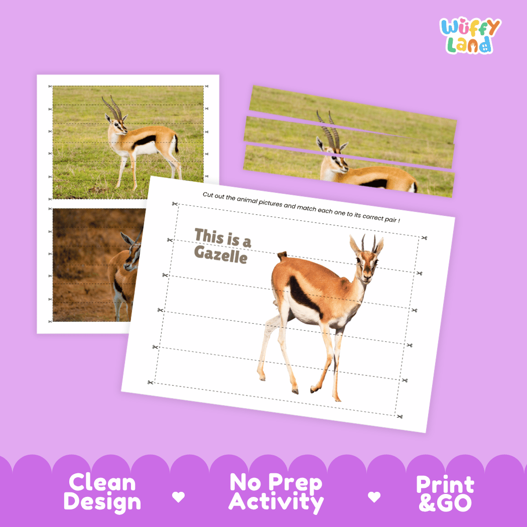 Gazelle Cut and Match Activity Worksheets | Safari Animal Puzzle Printables