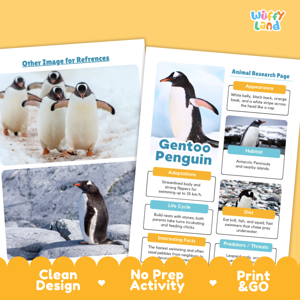 Gentoo Penguin Animal Research Page Worksheets