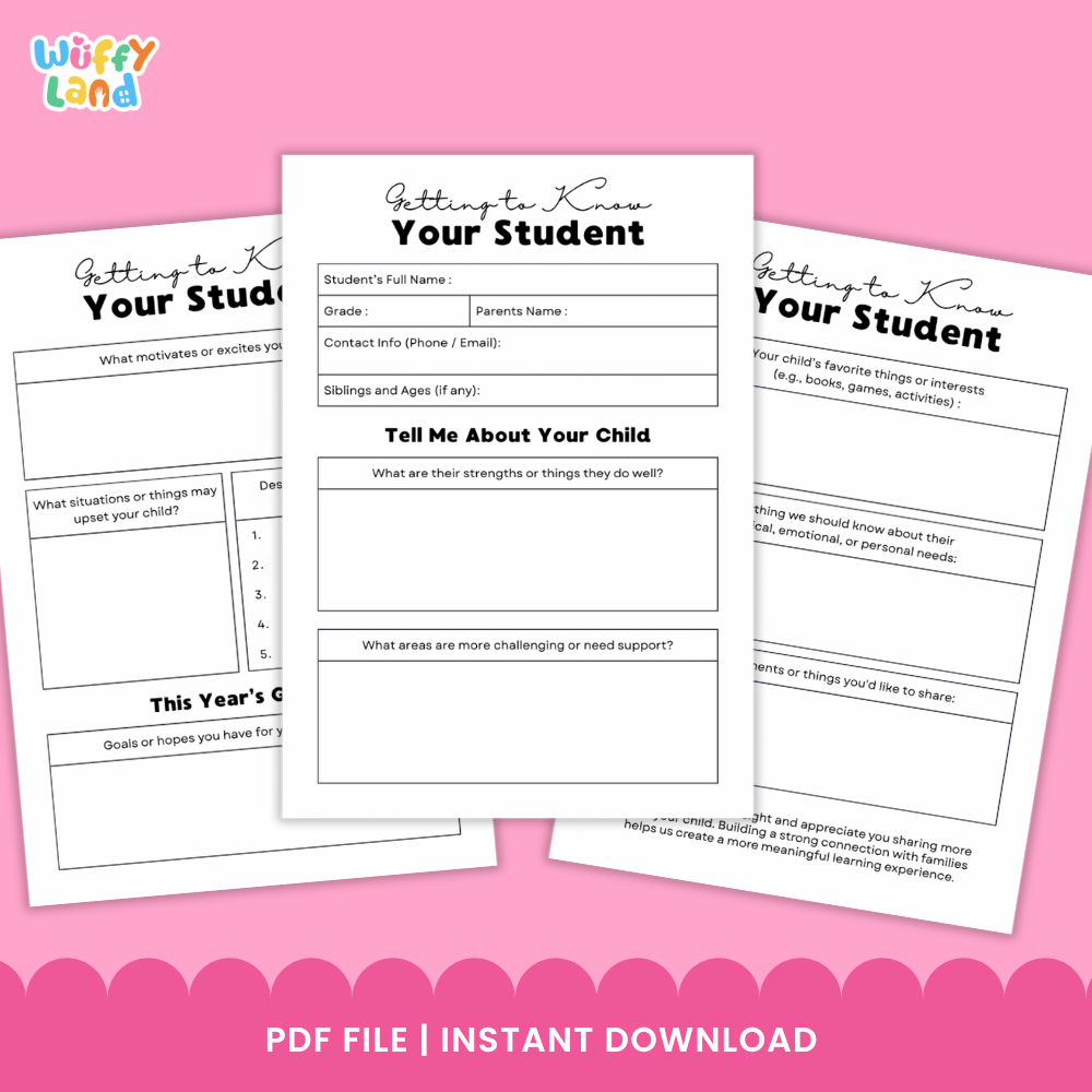 Getting to Know Your Student Back to School Parent Questionnaire Printable