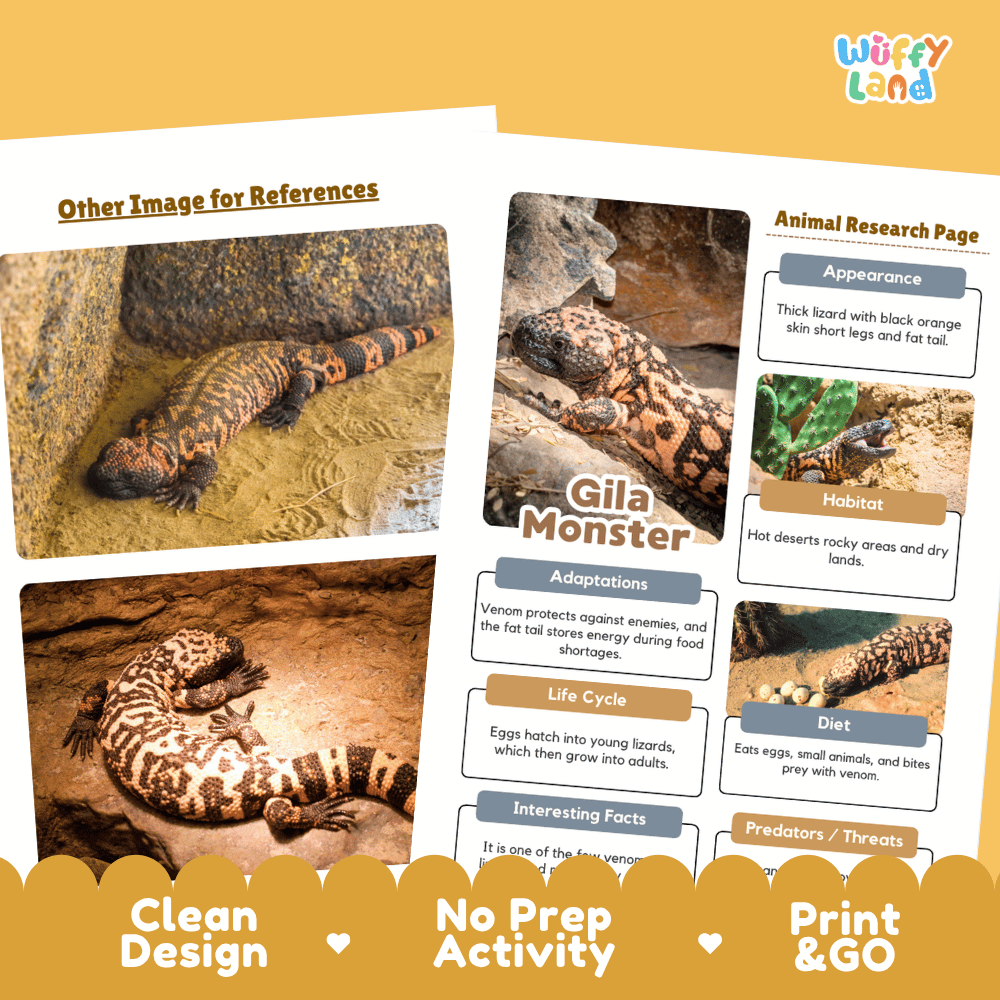 Gila Monster Animal Research Page Worksheets