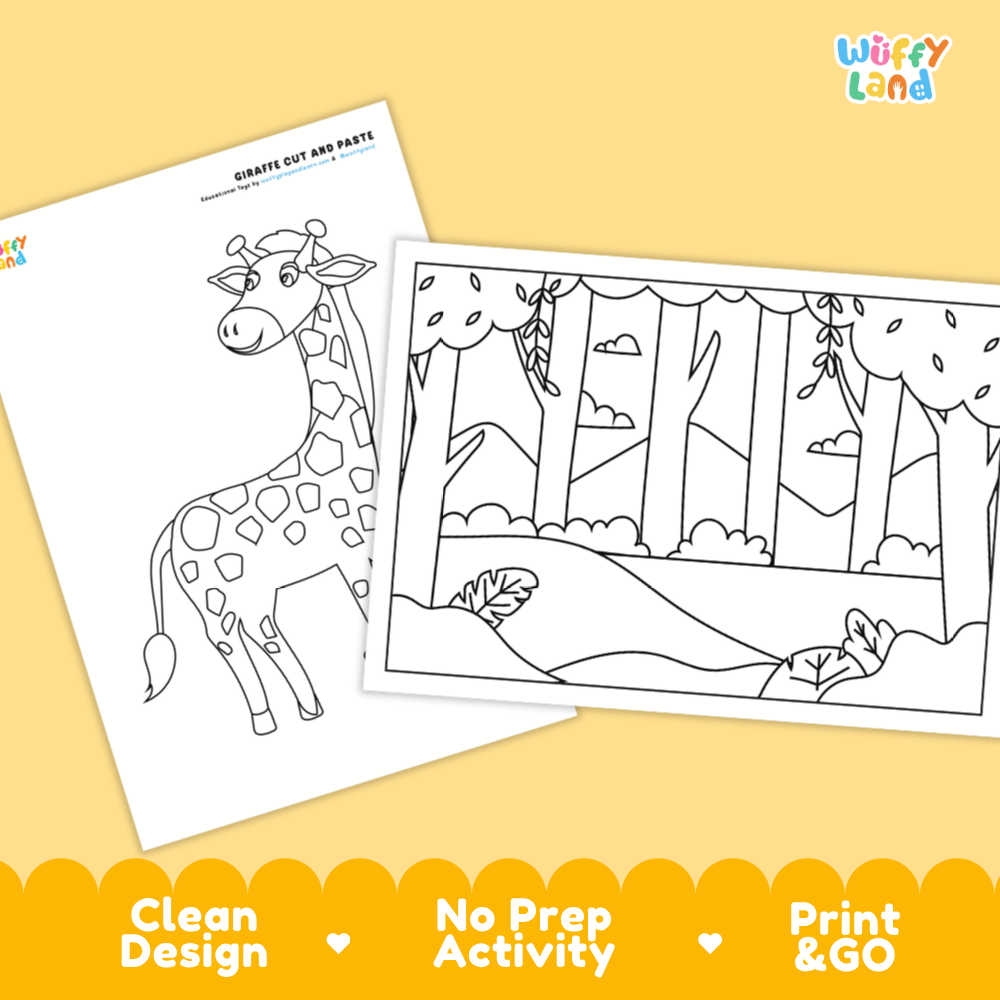 Giraffe Cut and Paste Craft and Coloring Activity Worksheets