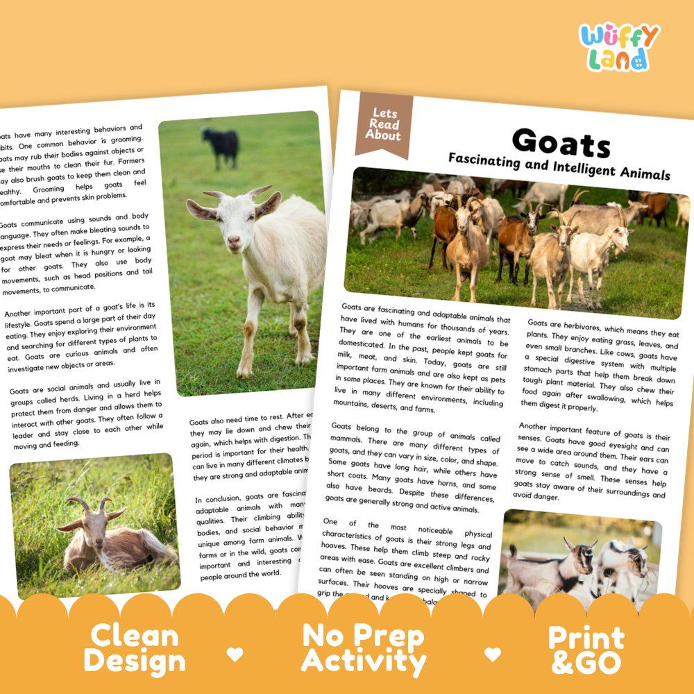 Goats Reading Passage and Comprehension Questions Worksheets