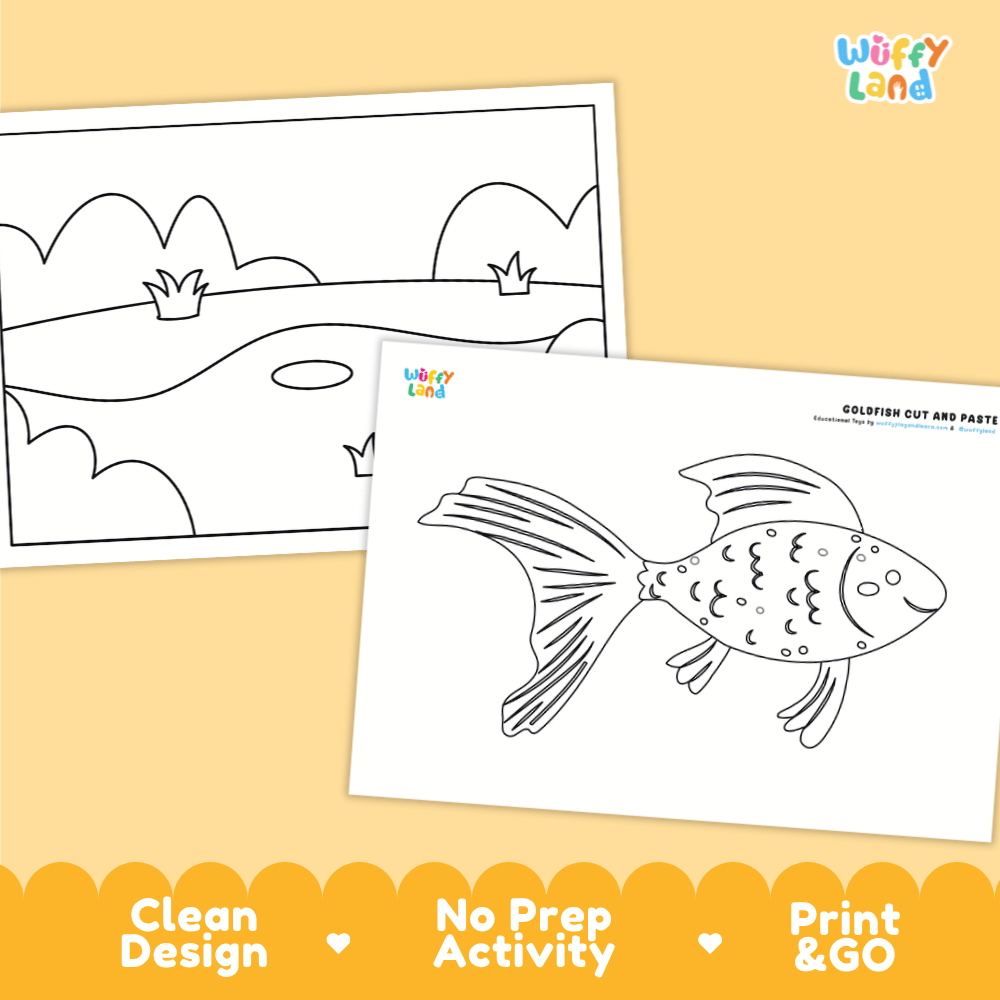 Goldfish Cut and Paste Craft and Coloring Activity Worksheets