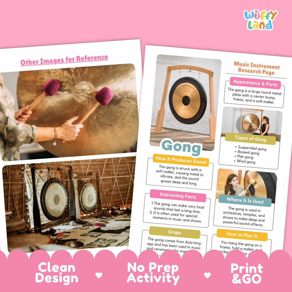 Gong Music Research Page Worksheets and Fact Sheet