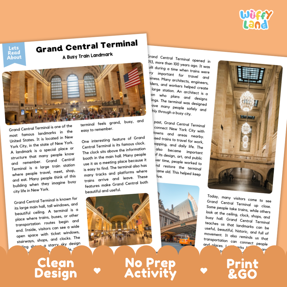 Grand Central Terminal Landmark Reading Passages and Comprehension Questions Worksheets