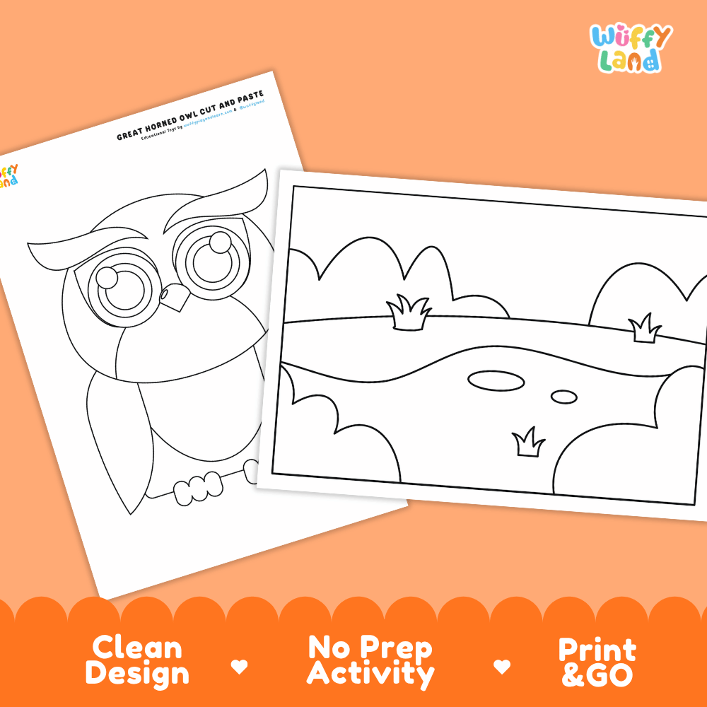 Great Horned Owl Cut and Paste Craft and Coloring Activity Worksheets