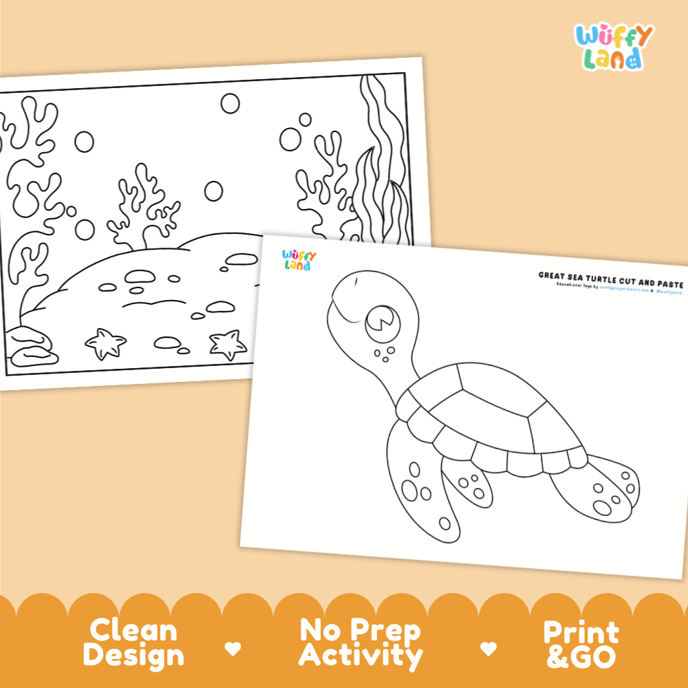 Great Sea Turtle Cut and Paste Craft and Coloring Activity Worksheets