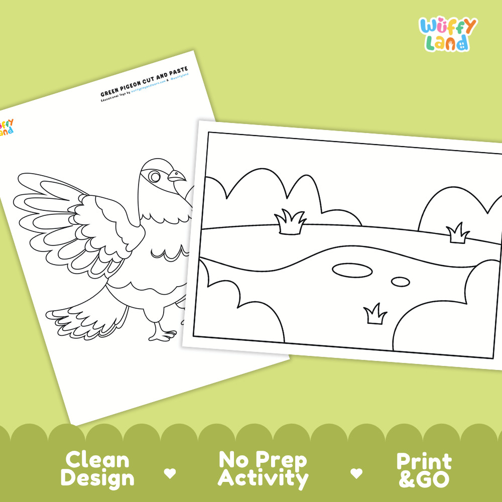 Green Pigeon Cut and Paste Craft and Coloring Activity Worksheets