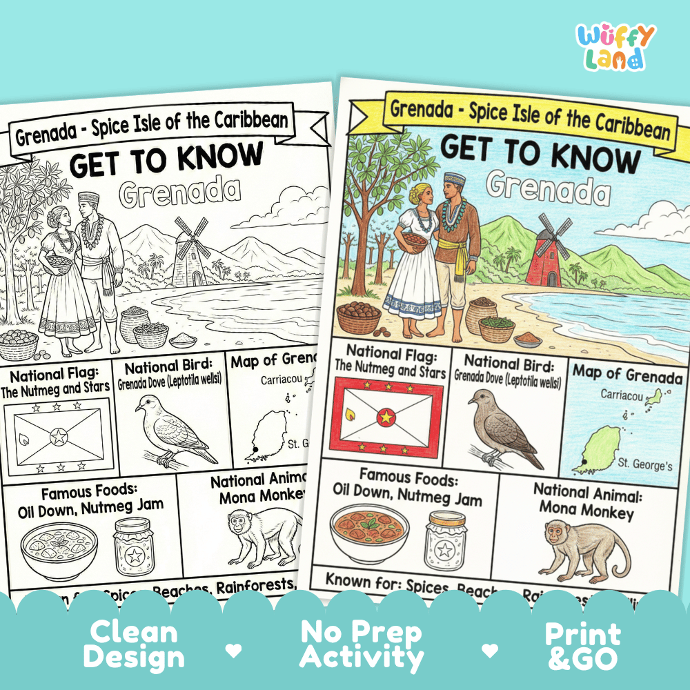 Grenada Geography Coloring Poster and Activity Worksheet