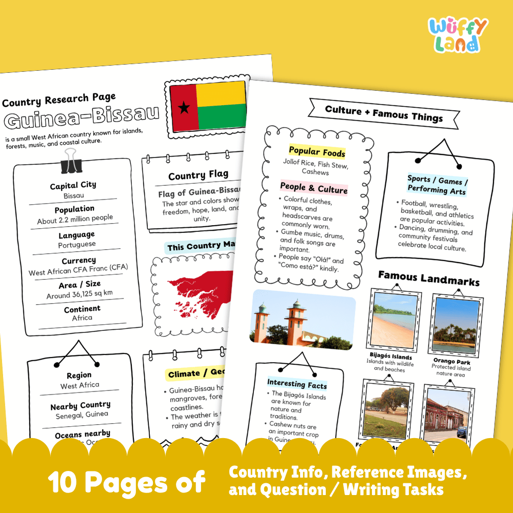 Guinea-Bissau Country Research Project Printable Worksheets and Activities