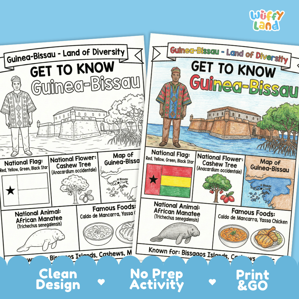 Guinea-Bissau Geography Coloring Poster and Fact Sheet Printable Worksheets