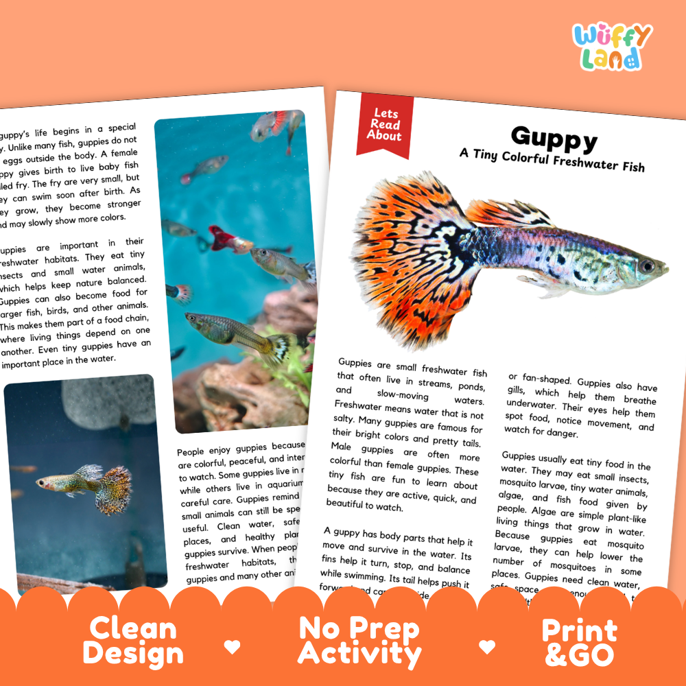 Guppy Reading Passage and Comprehension Questions with Answer Key