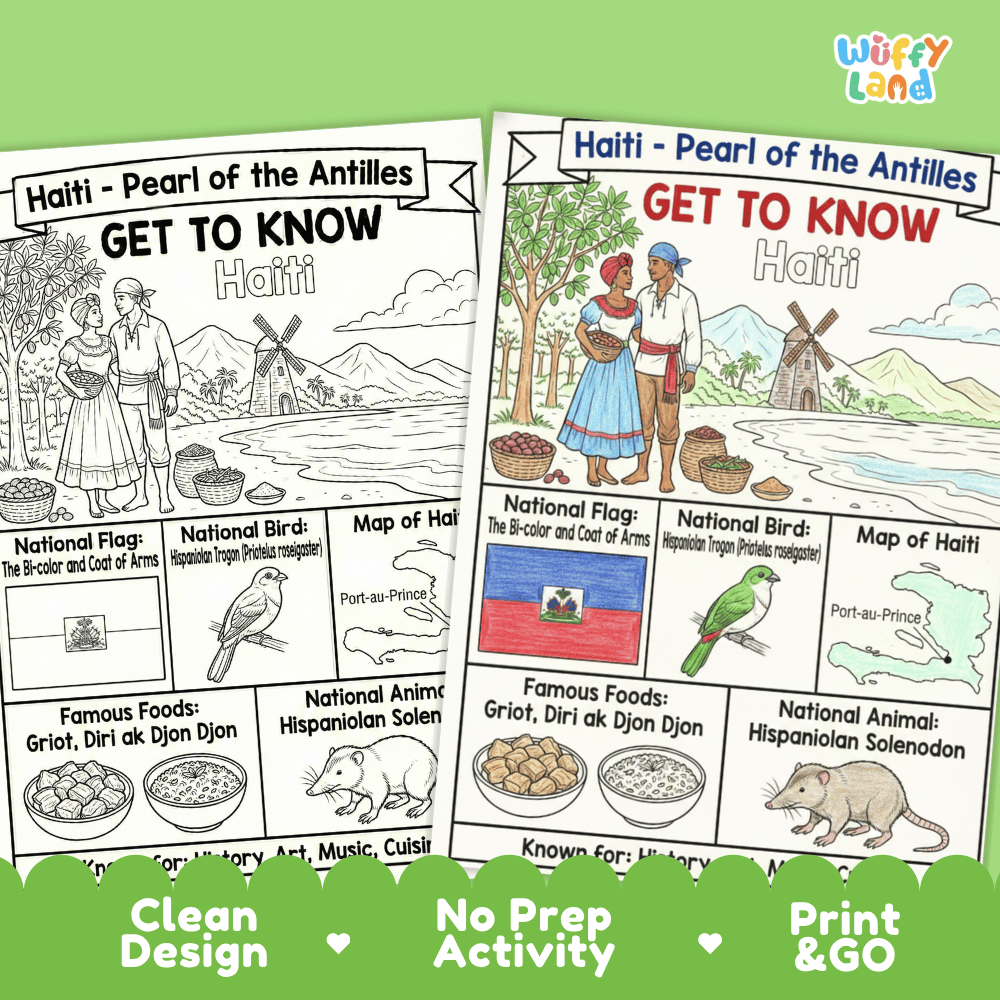 Haiti Geography Coloring Poster and Activity Worksheet