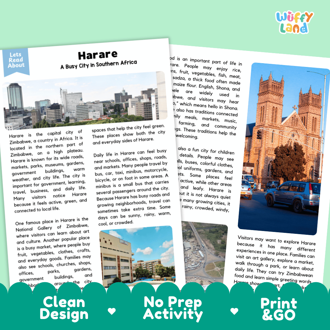 Harare Landmark Reading Passages and Comprehension Worksheets