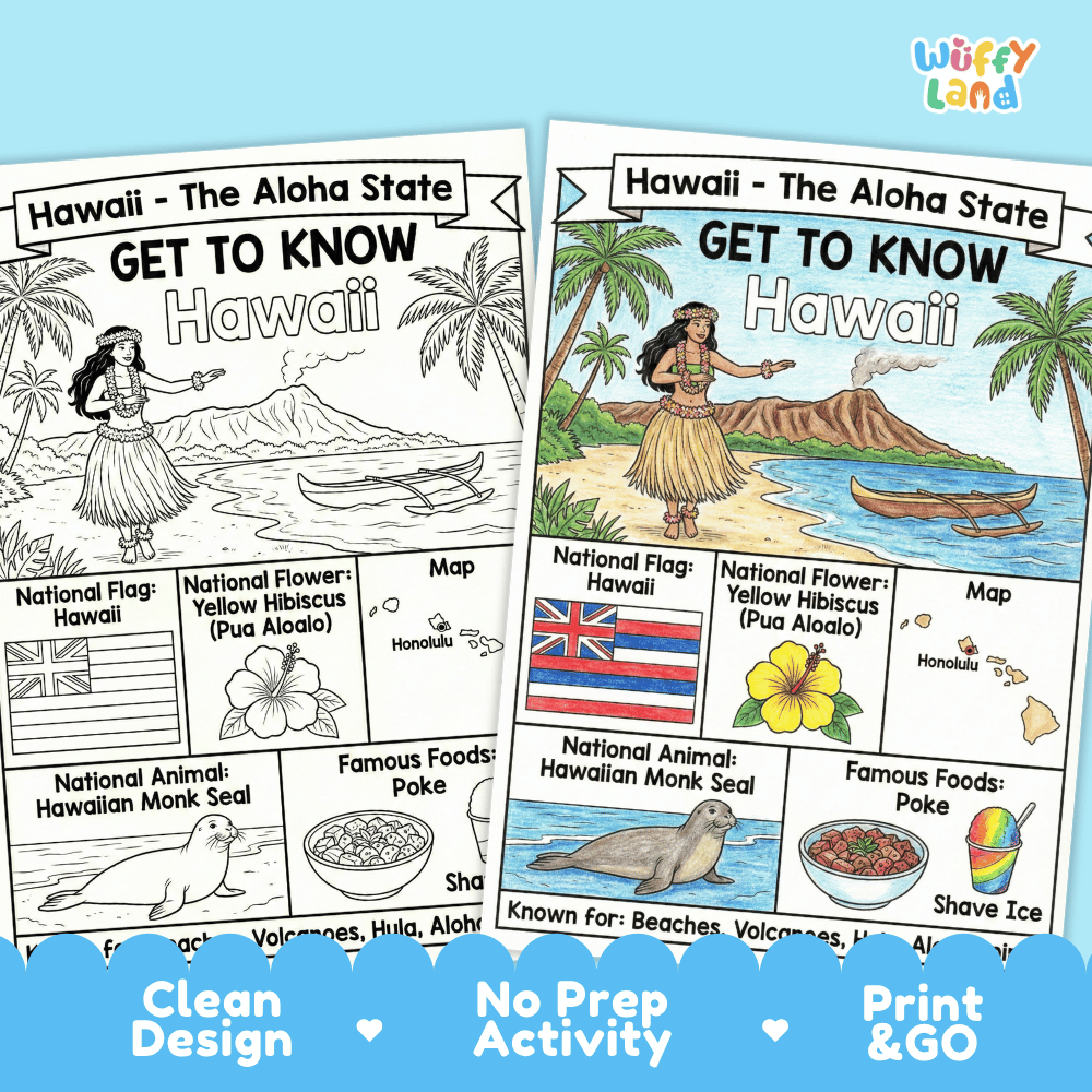Hawaii Geography Coloring Poster Worksheets
