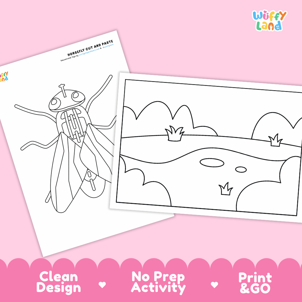 Horsefly Cut and Paste Craft and Coloring Activity Worksheets