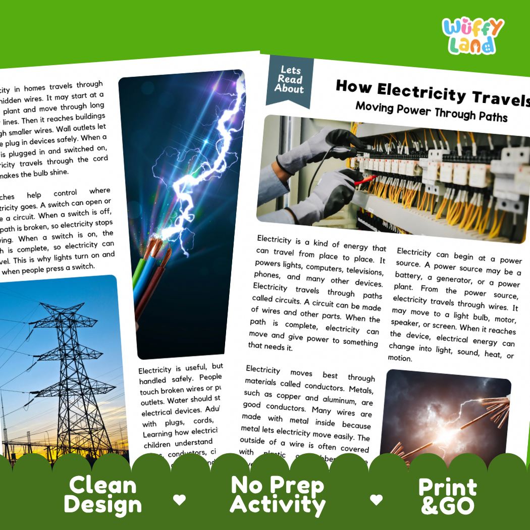 Teacher answer key page showing complete question solutions for How Electricity Travels physical science reading comprehension practice