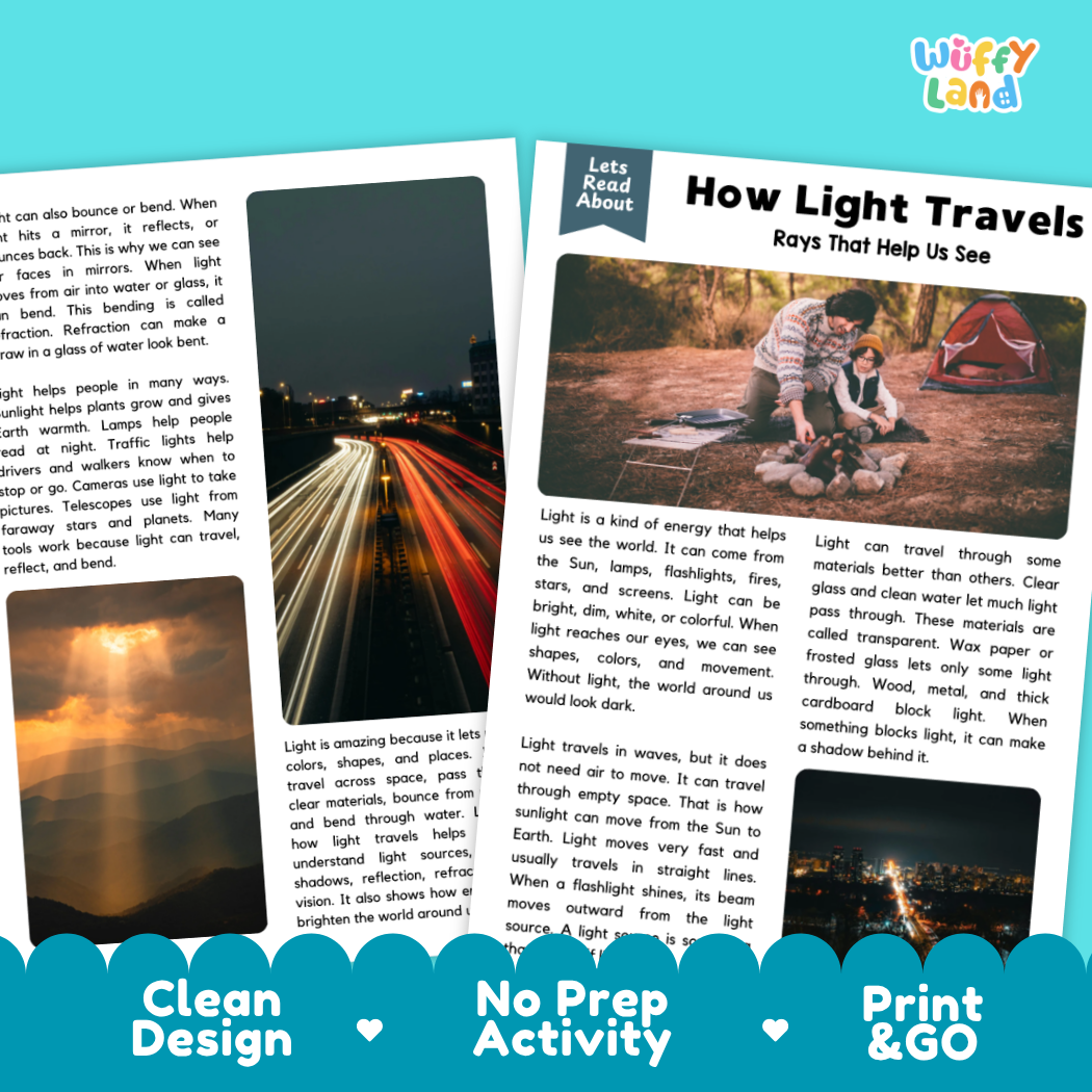 Teacher answer key page showing complete question solutions for How Light Travels physical science reading comprehension practice