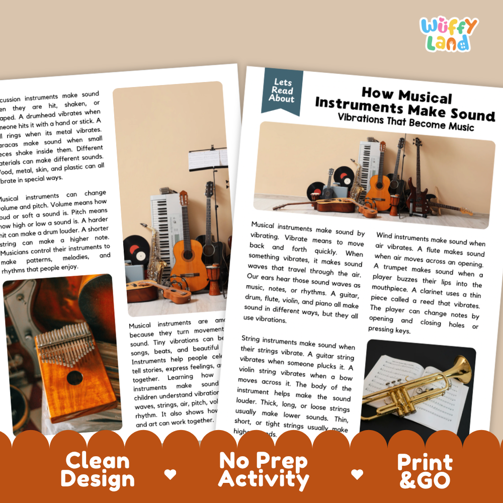 Teacher answer key page showing complete question solutions for How Musical Instruments Make Sound physical science reading comprehension practice