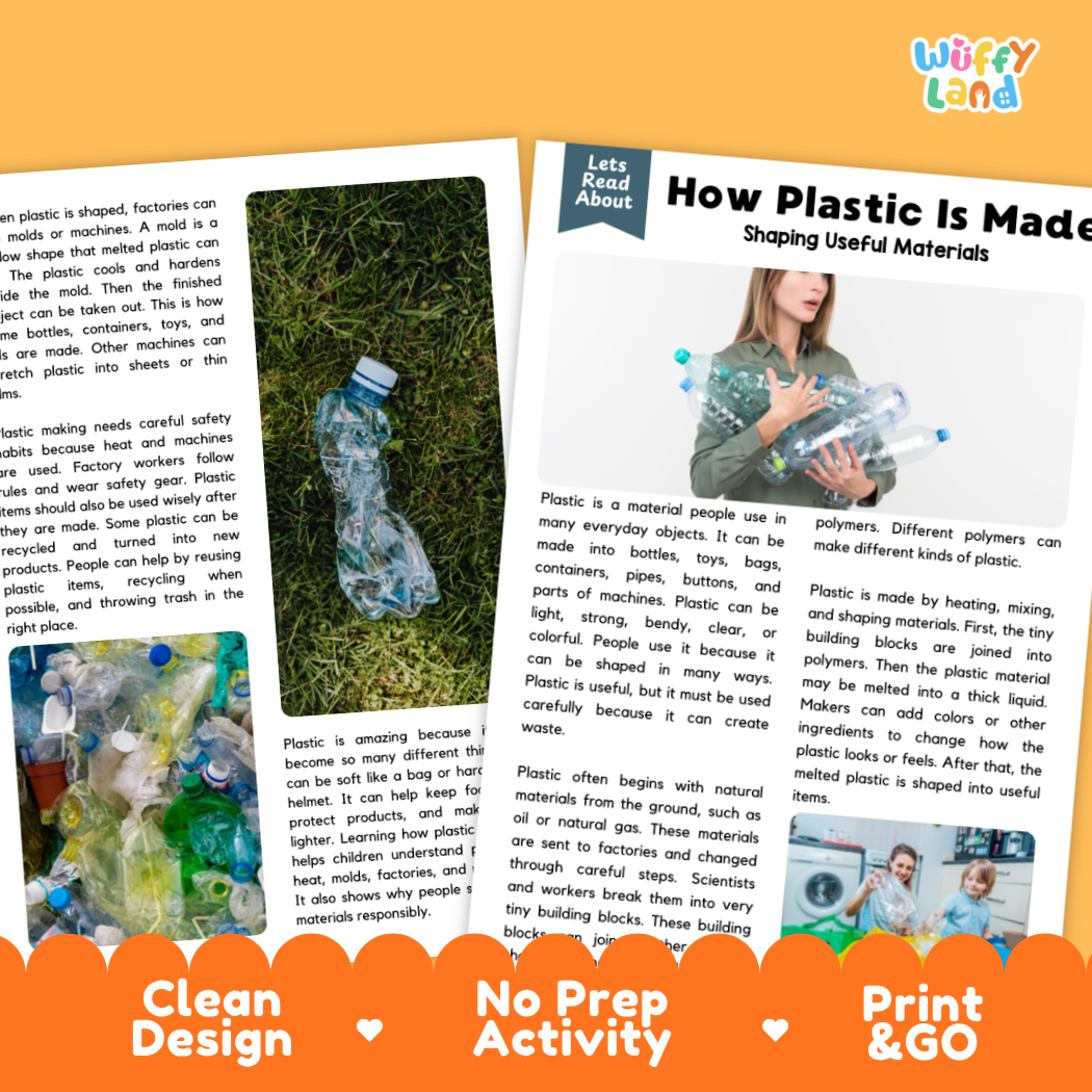 Teacher answer key page showing complete question solutions for plastic manufacturing materials science reading comprehension practice