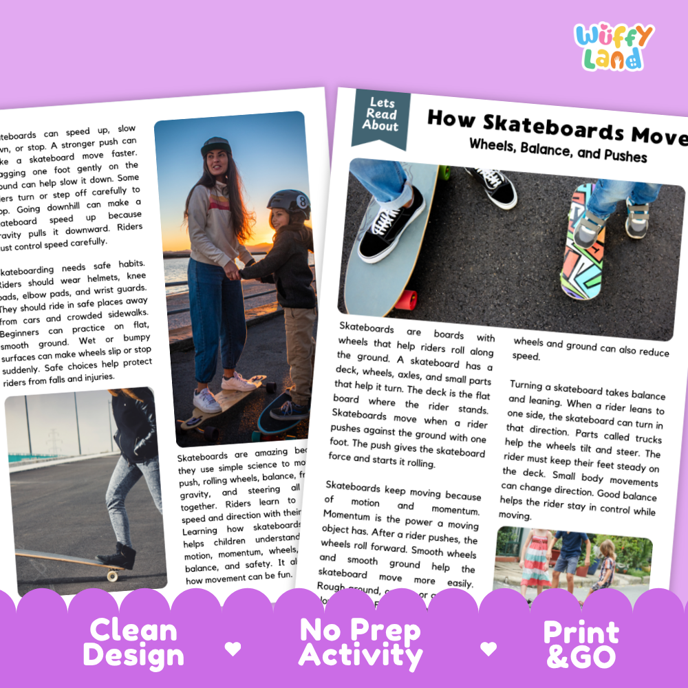Teacher answer key page showing complete question solutions for How Skateboards Move physical science reading comprehension practice