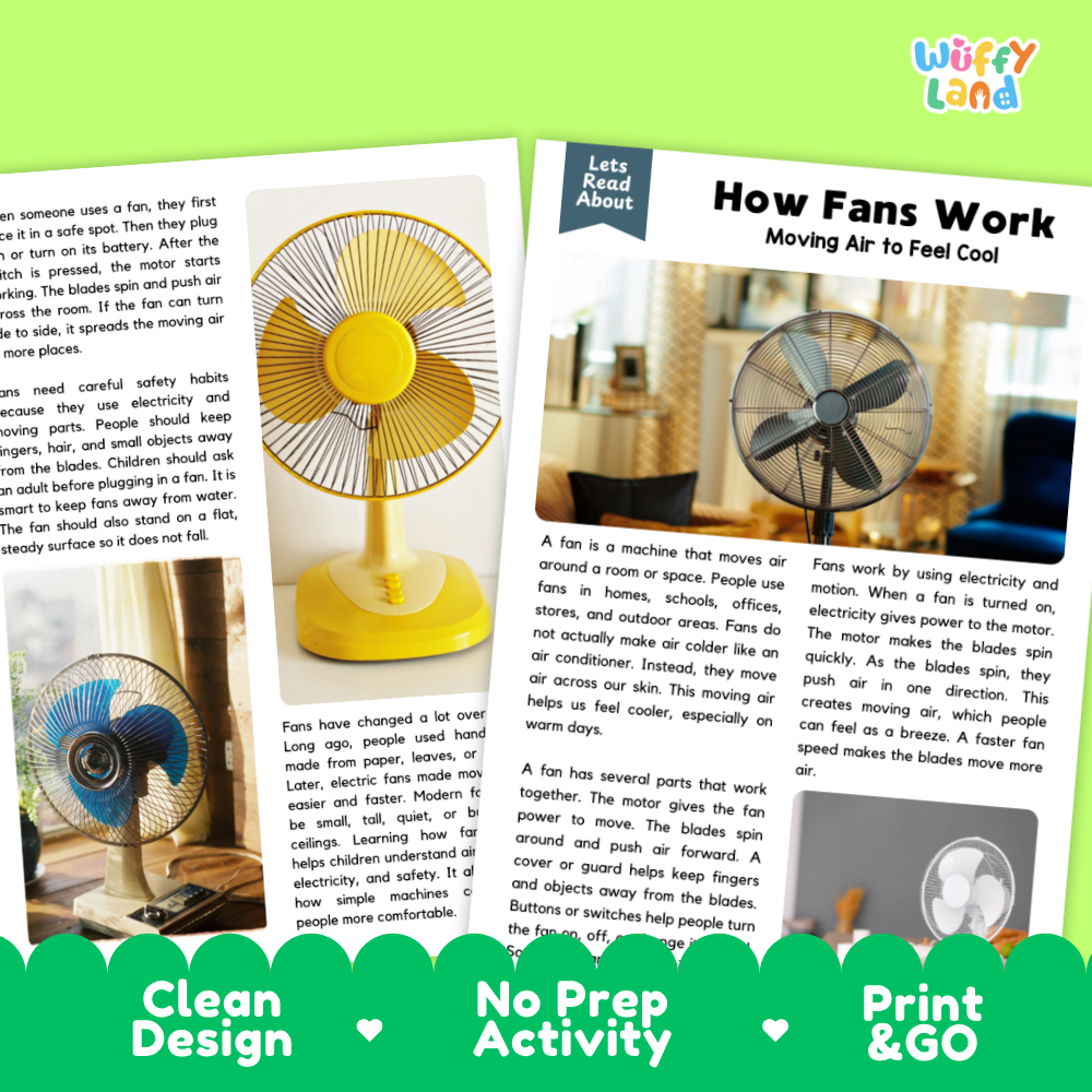 How Fans Work Reading Passage and Questions Worksheets