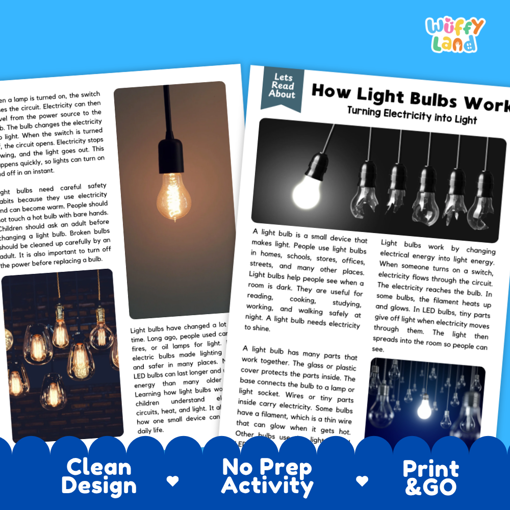 How Light Bulobs Work Reading Passage and Questions Nonfiction Science Worksheets