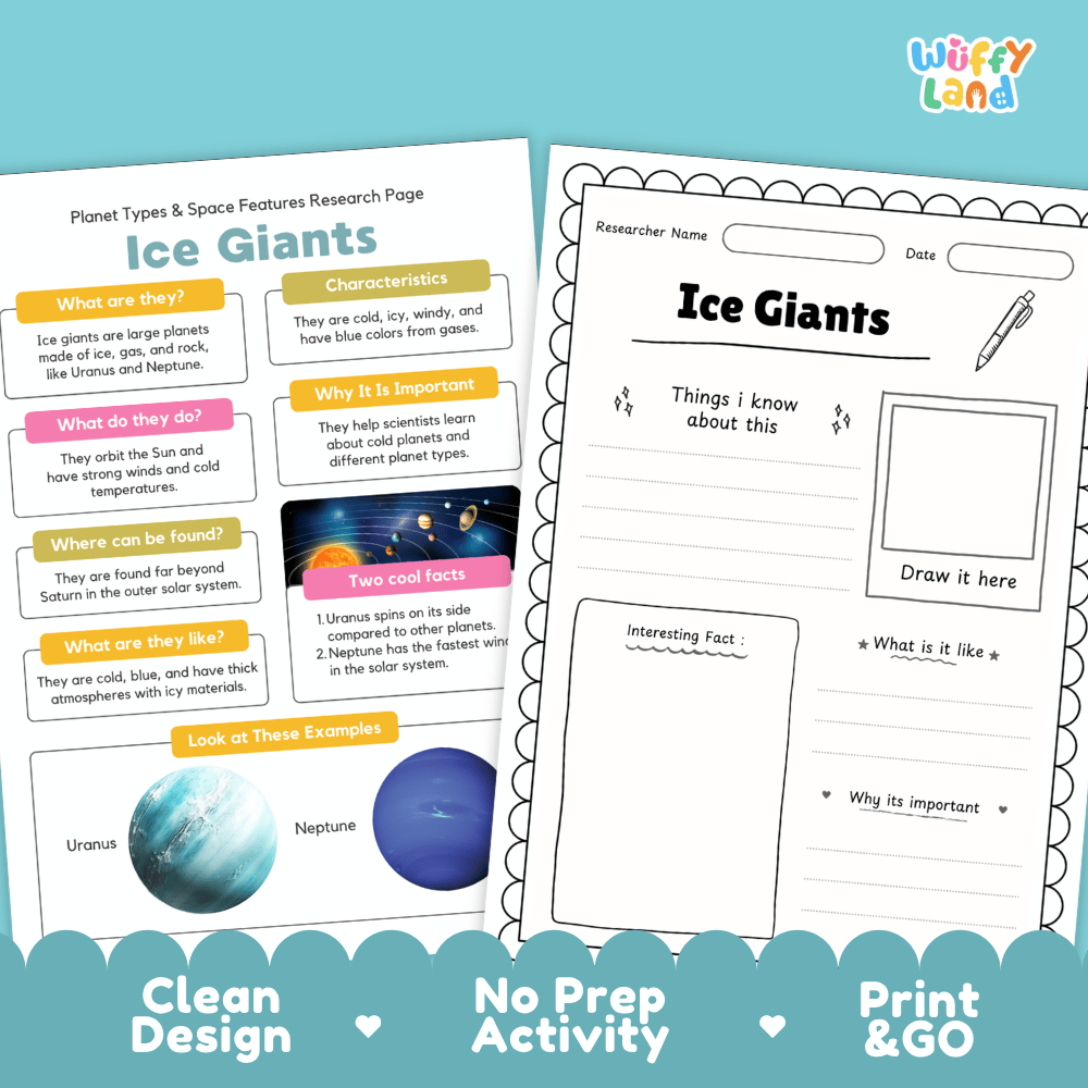 Ice Giants Planet Types & Space Features Research Pages and Worksheets
