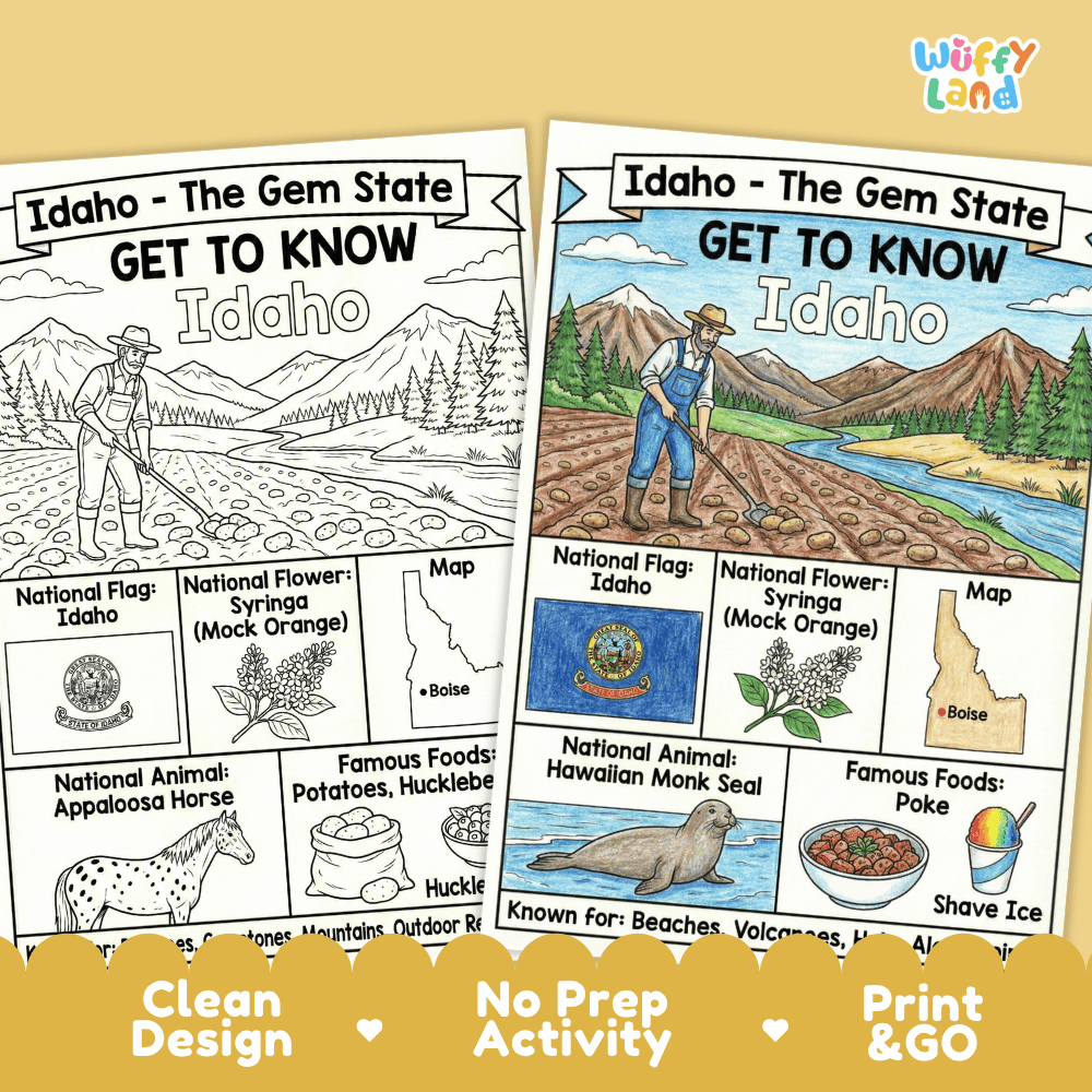 Idaho Geography Coloring Poster Worksheets