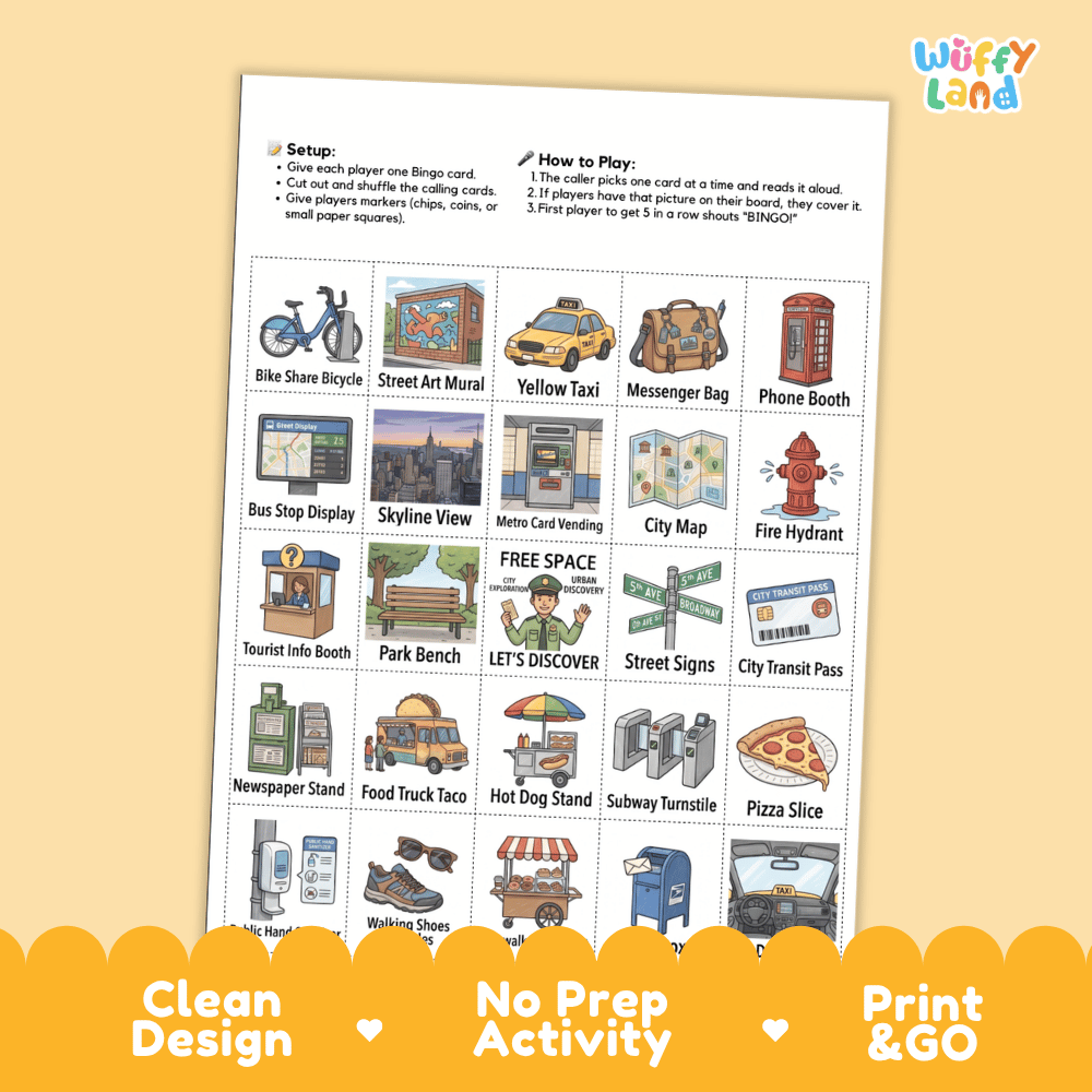 In The City Bingo Games Printable Urban Life and Community Activities