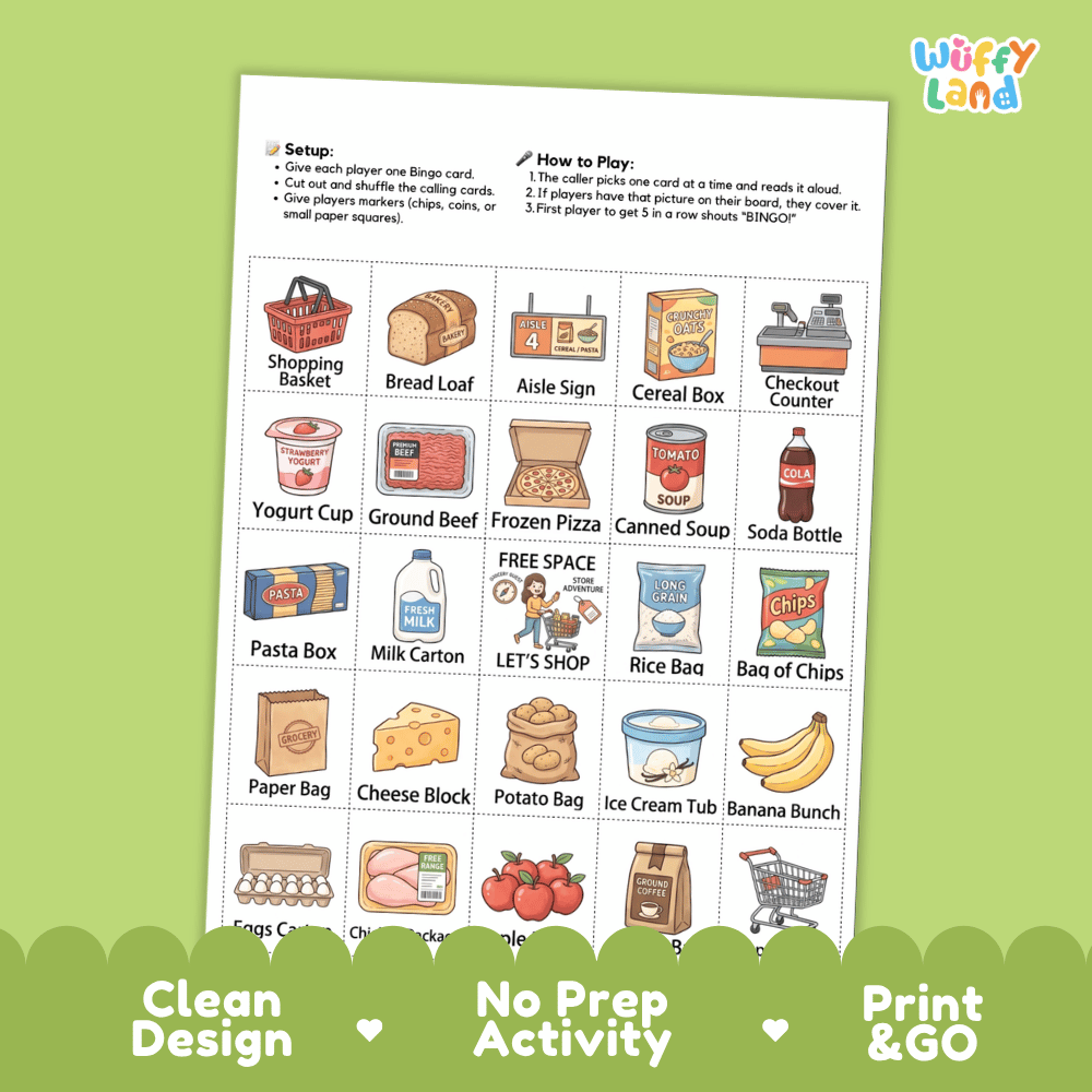In The Supermarket BINGO Games Printable Grocery Store Activity Cards
