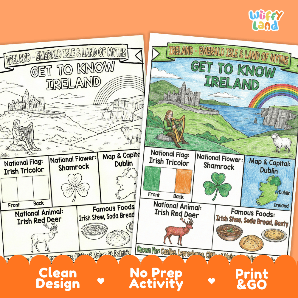 Ireland Geography Coloring Poster and Fact Sheet Printables
