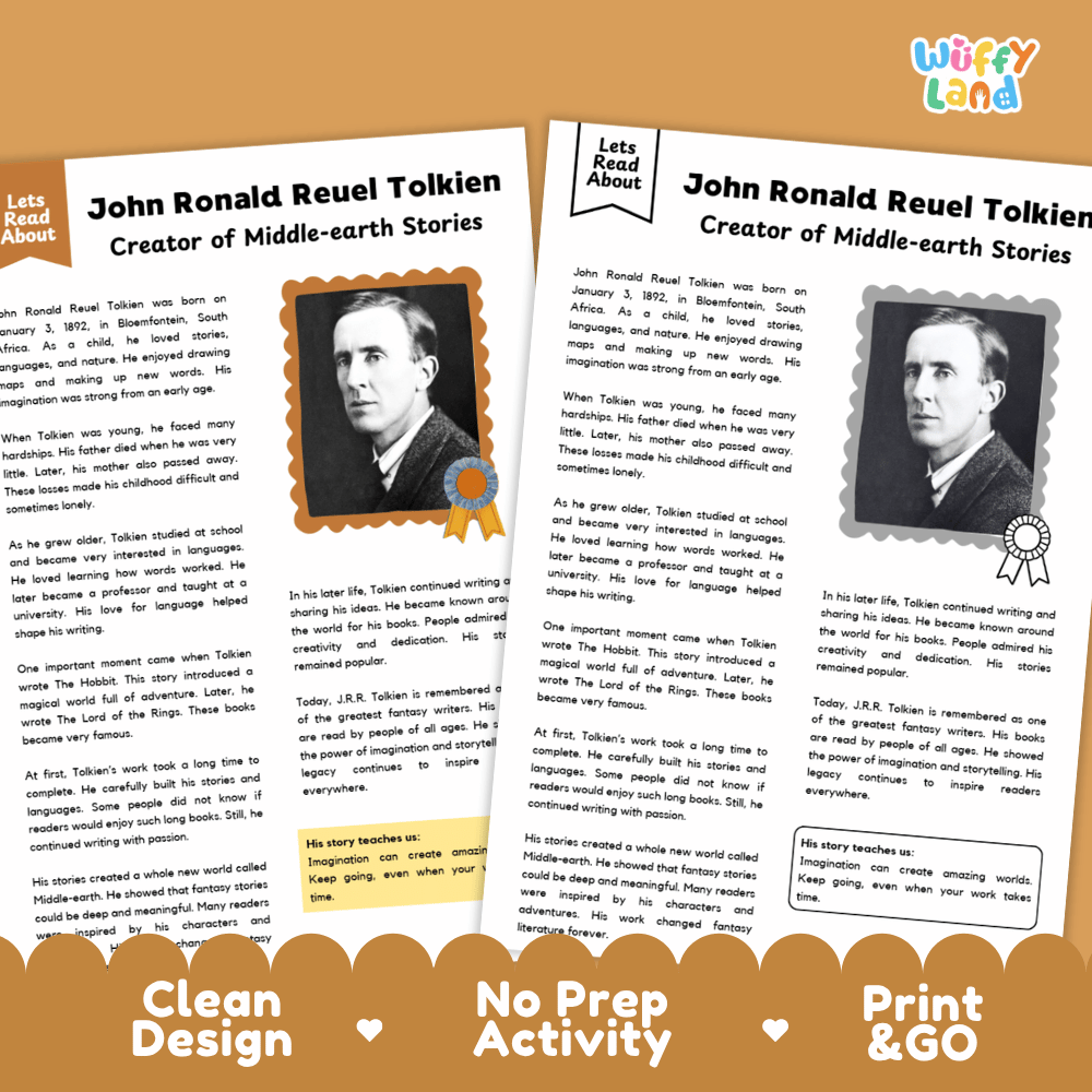 Clean design no prep print and go author biography reading and writing activity layout ready for classroom and homeschool use