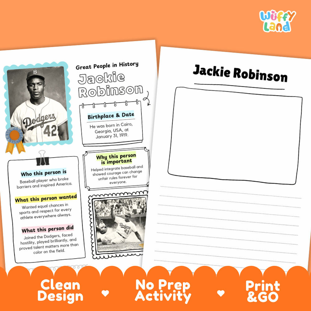 Jackie Robinson Famous People Research Page Worksheets and Biography Activity