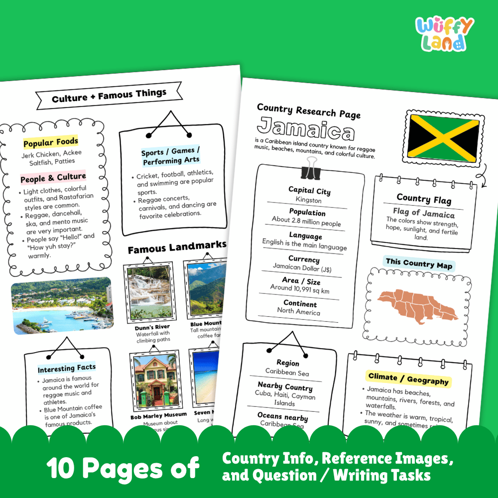 Jamaica Country Research Project Worksheets and Activity Pages