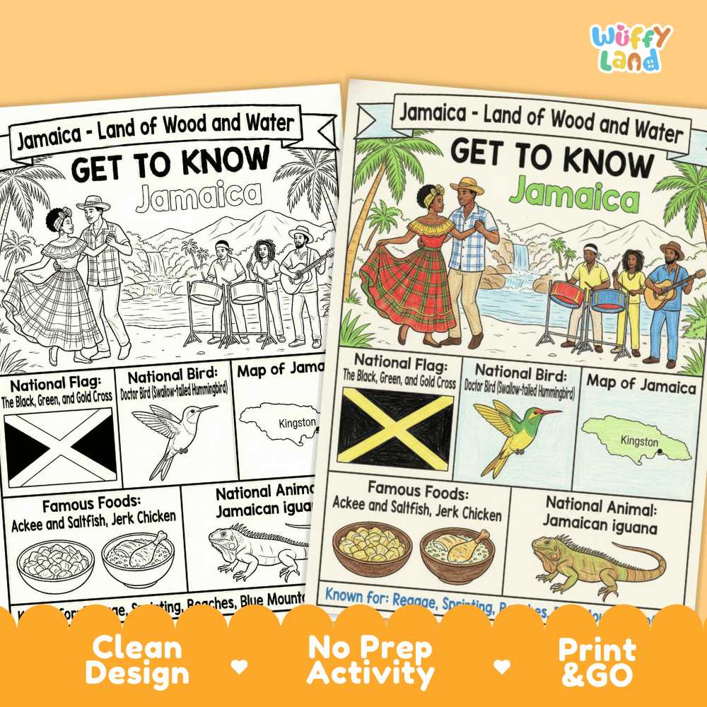 Jamaica Geography Coloring Poster and Activity Worksheet