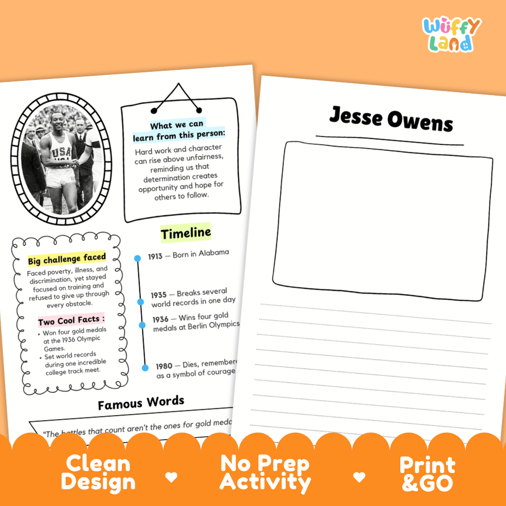 Jesse Owens Famous People Research Page Worksheets and Biography Activity