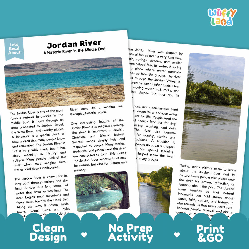 Jordan River Landmark Reading Passages and Comprehension Worksheets