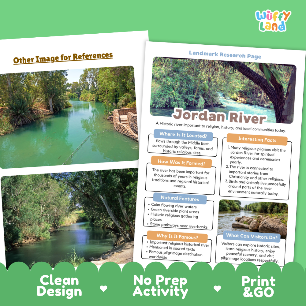 Jordan River Landmark Research Page Worksheets and Fact Sheet