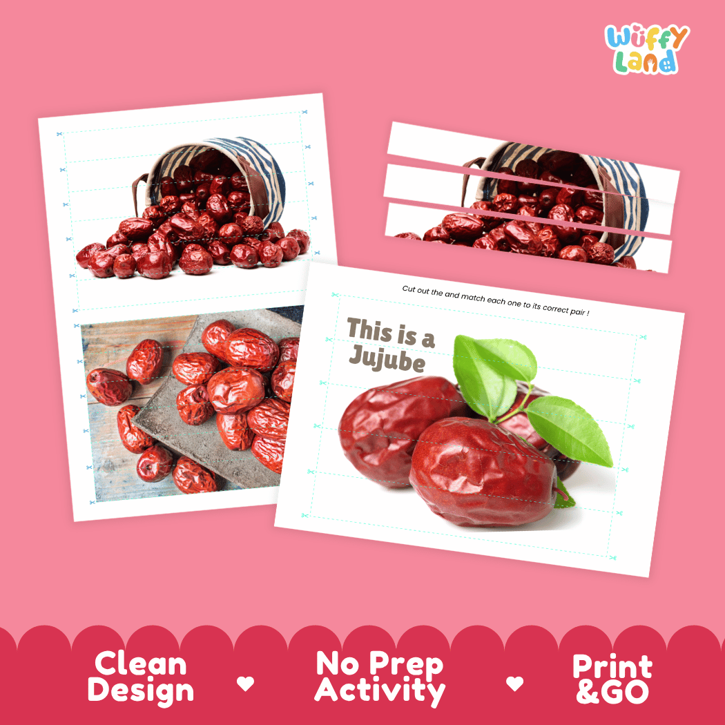 Jujube Cut and Match Activity Worksheets | Nuts and Dried Fruits Puzzle Printables