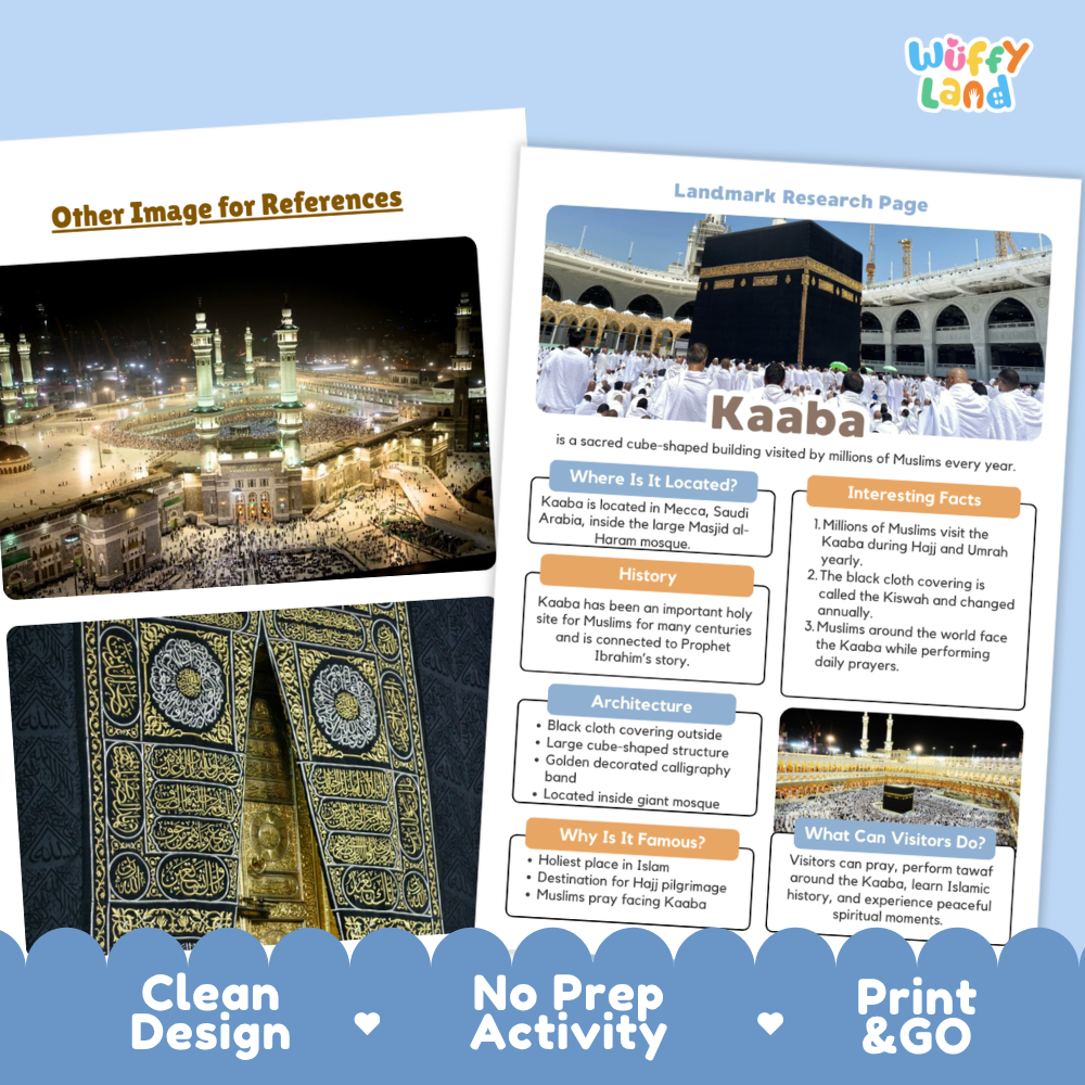 Kaaba Landmark Research Project Worksheets and Fact Page