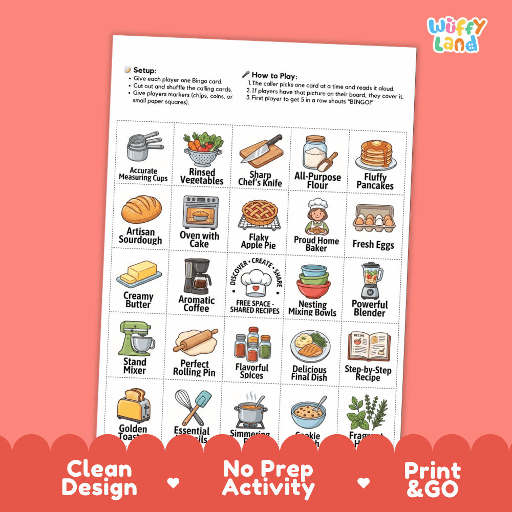 Kitchen BINGO Games Printable Cooking and Baking Vocabulary Activity Cards