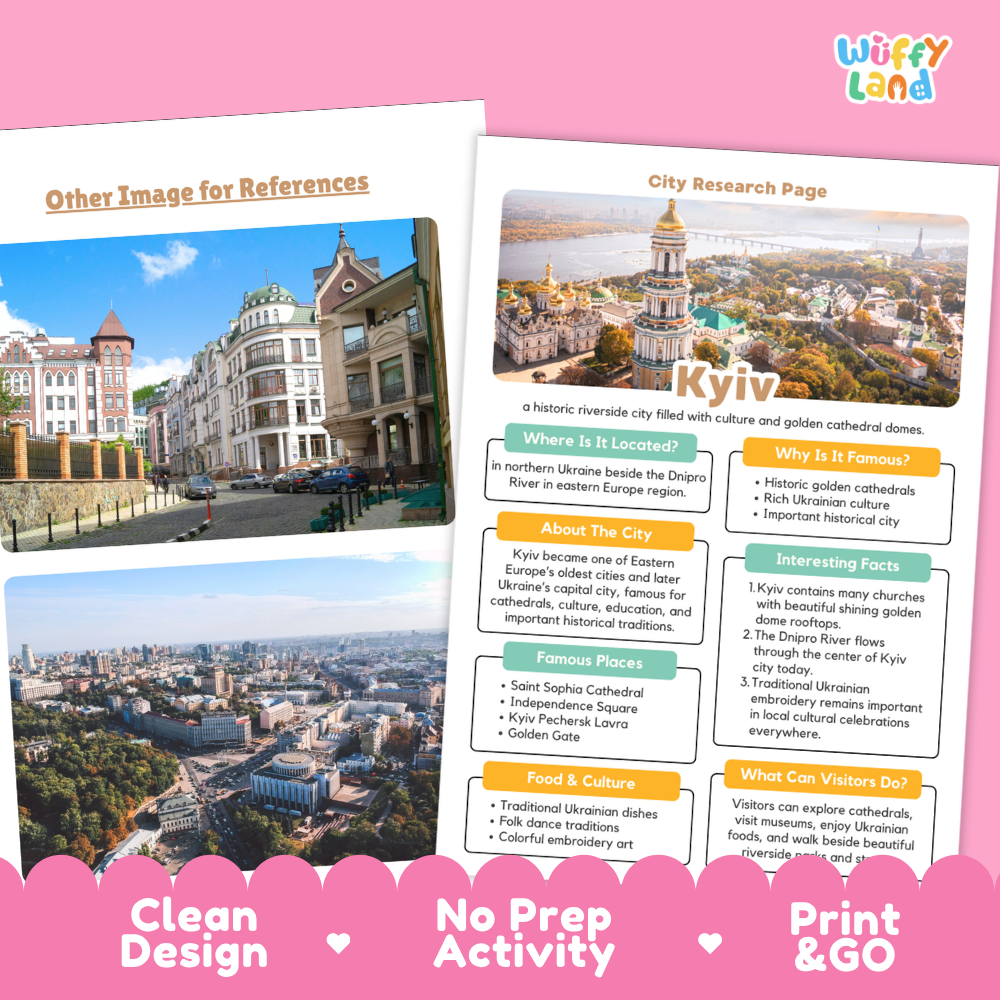 Kyiv Ukraine City Research Project Worksheets and Fact Sheet Activity