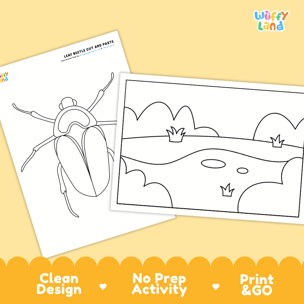 Leaf Beetle Cut and Paste Craft and Coloring Activity Worksheets